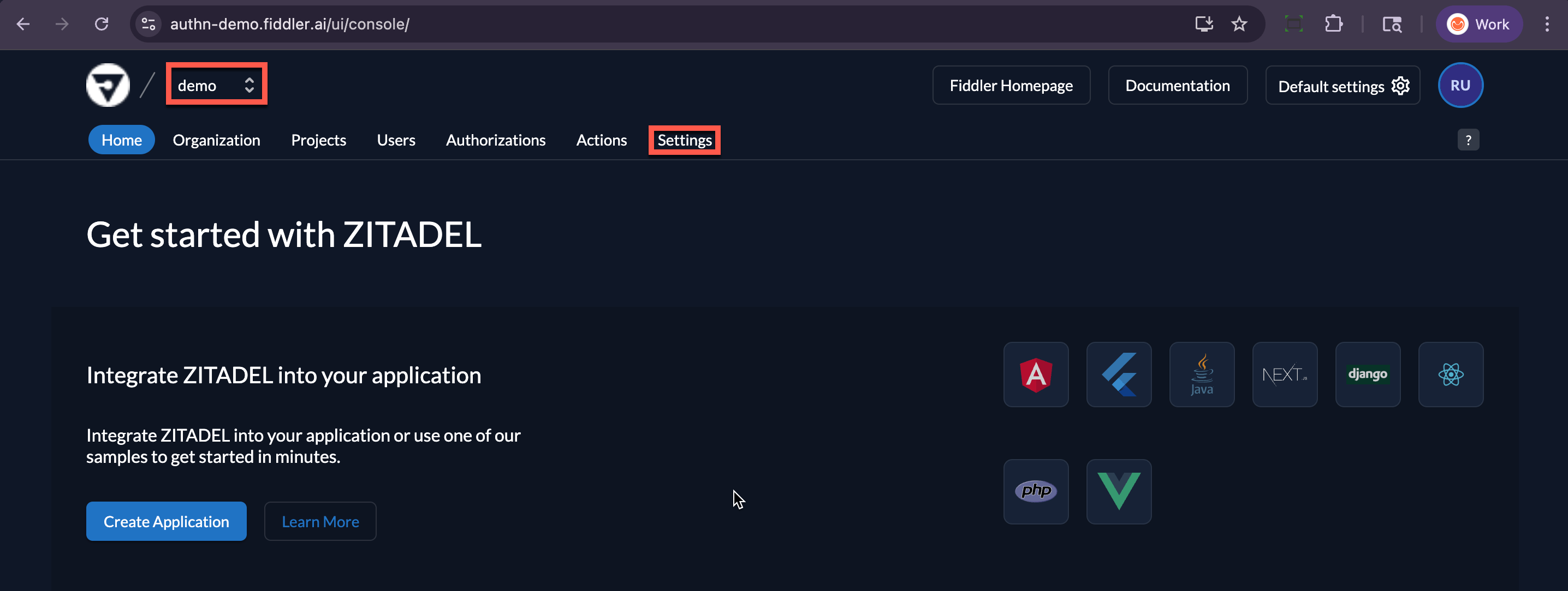 AuthN console home page