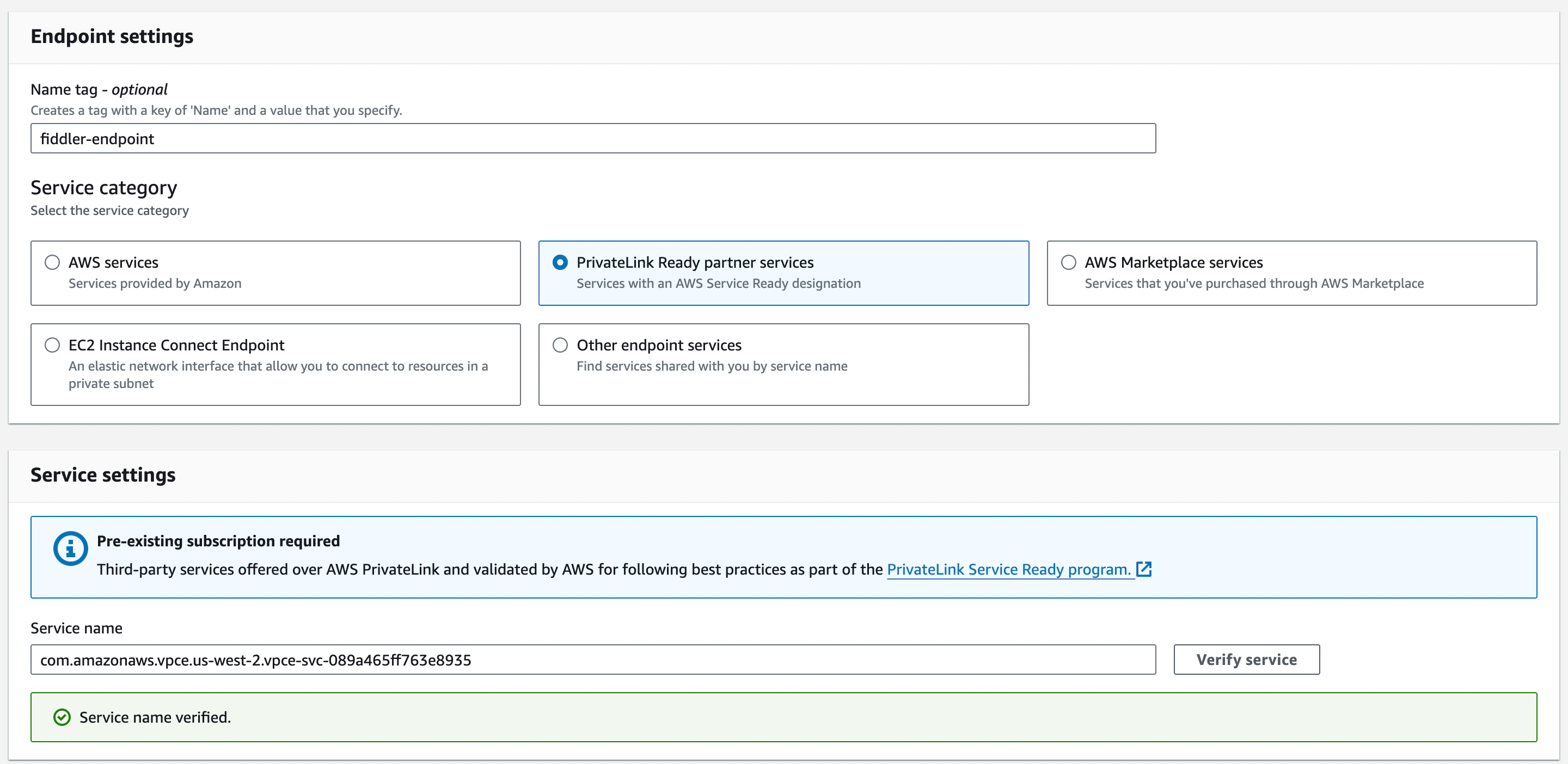 Provide the endpoint service name