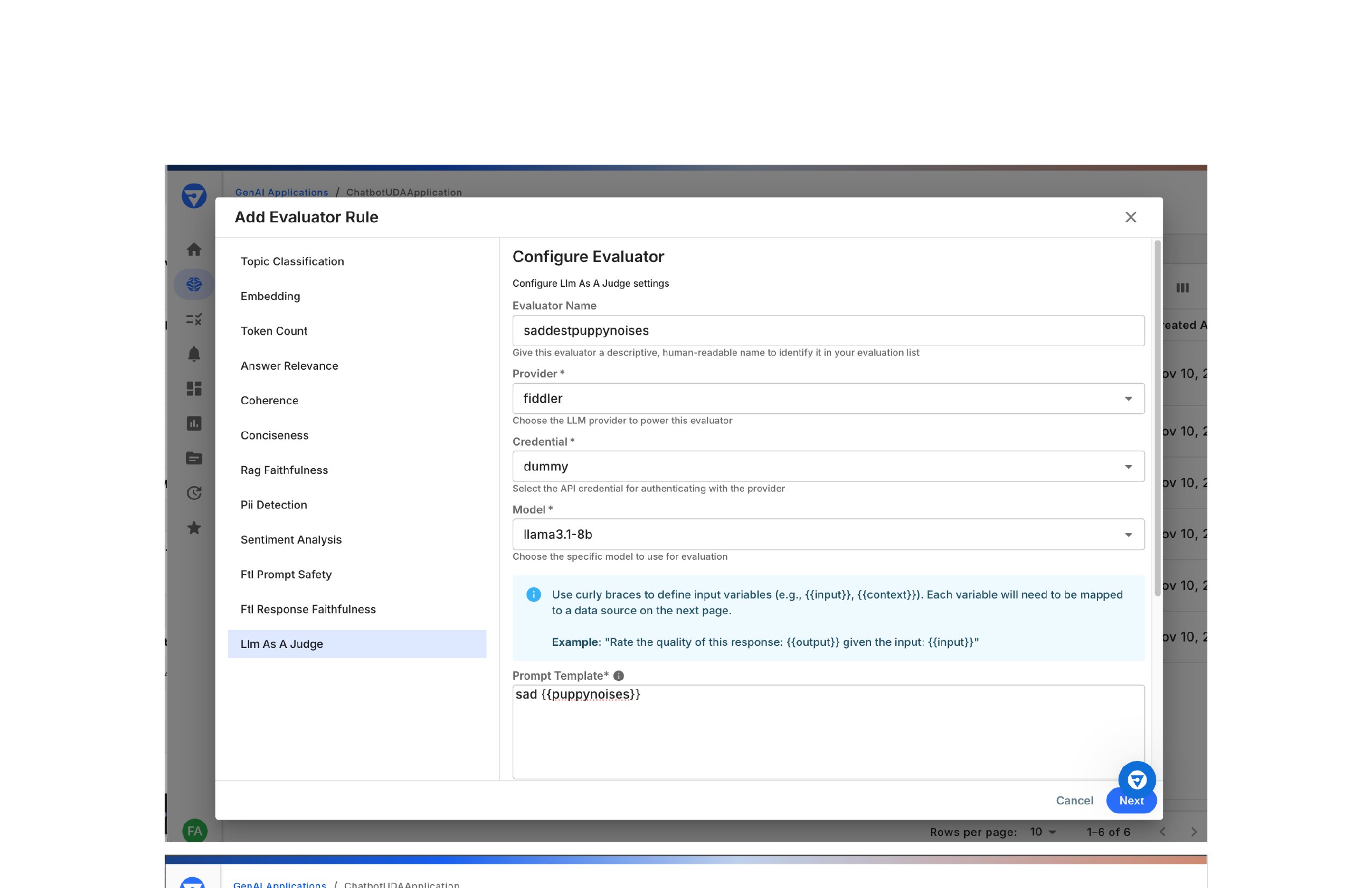 Configure custom Llm As A Judge evaluator