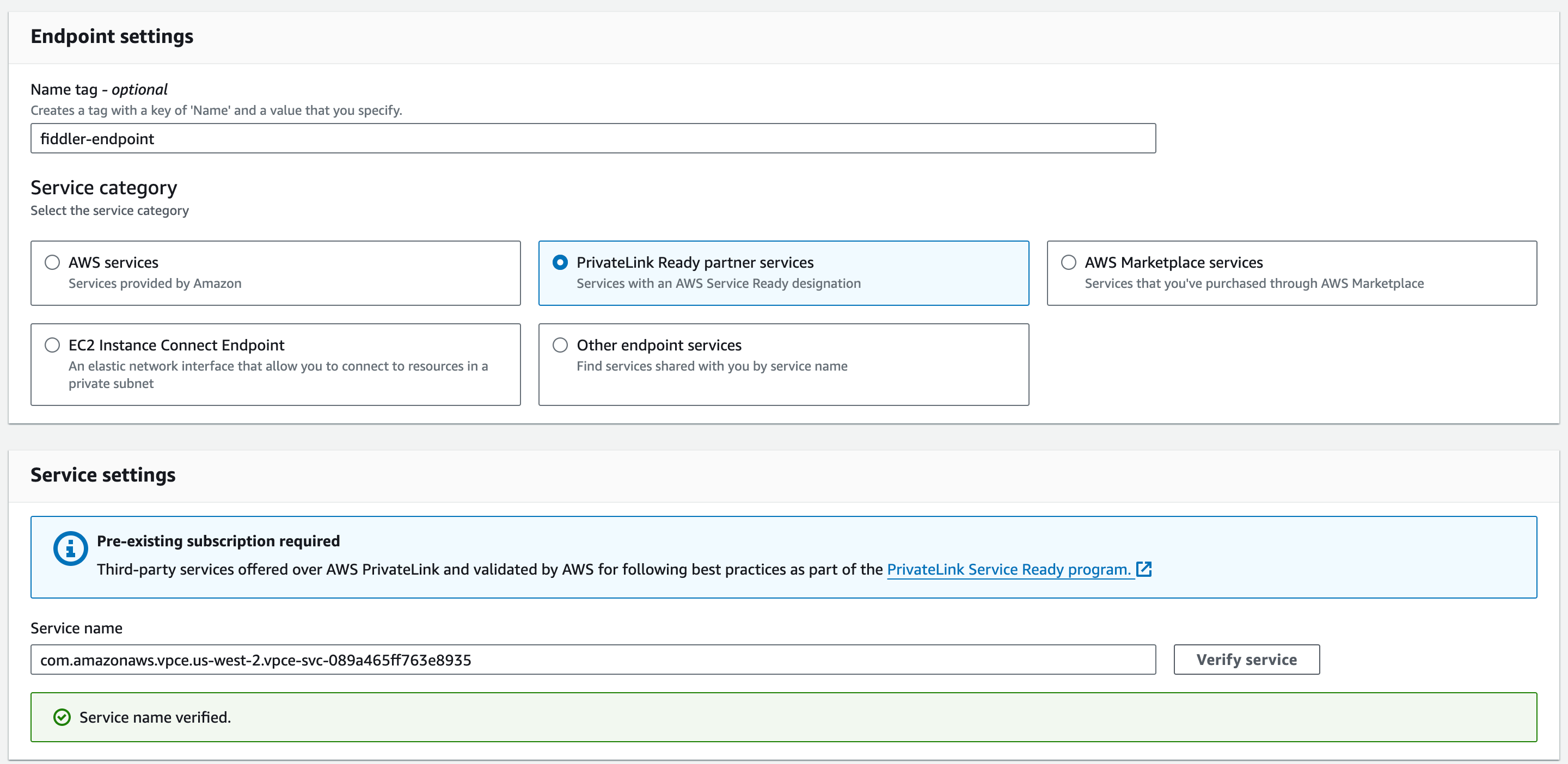 Provide the endpoint service name