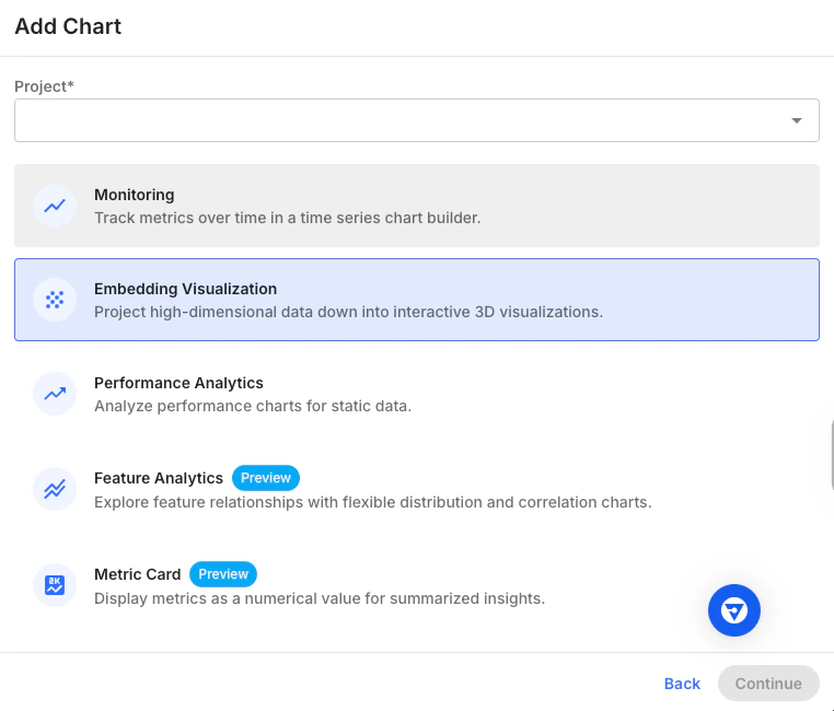 The Add Chart modal dialog form.