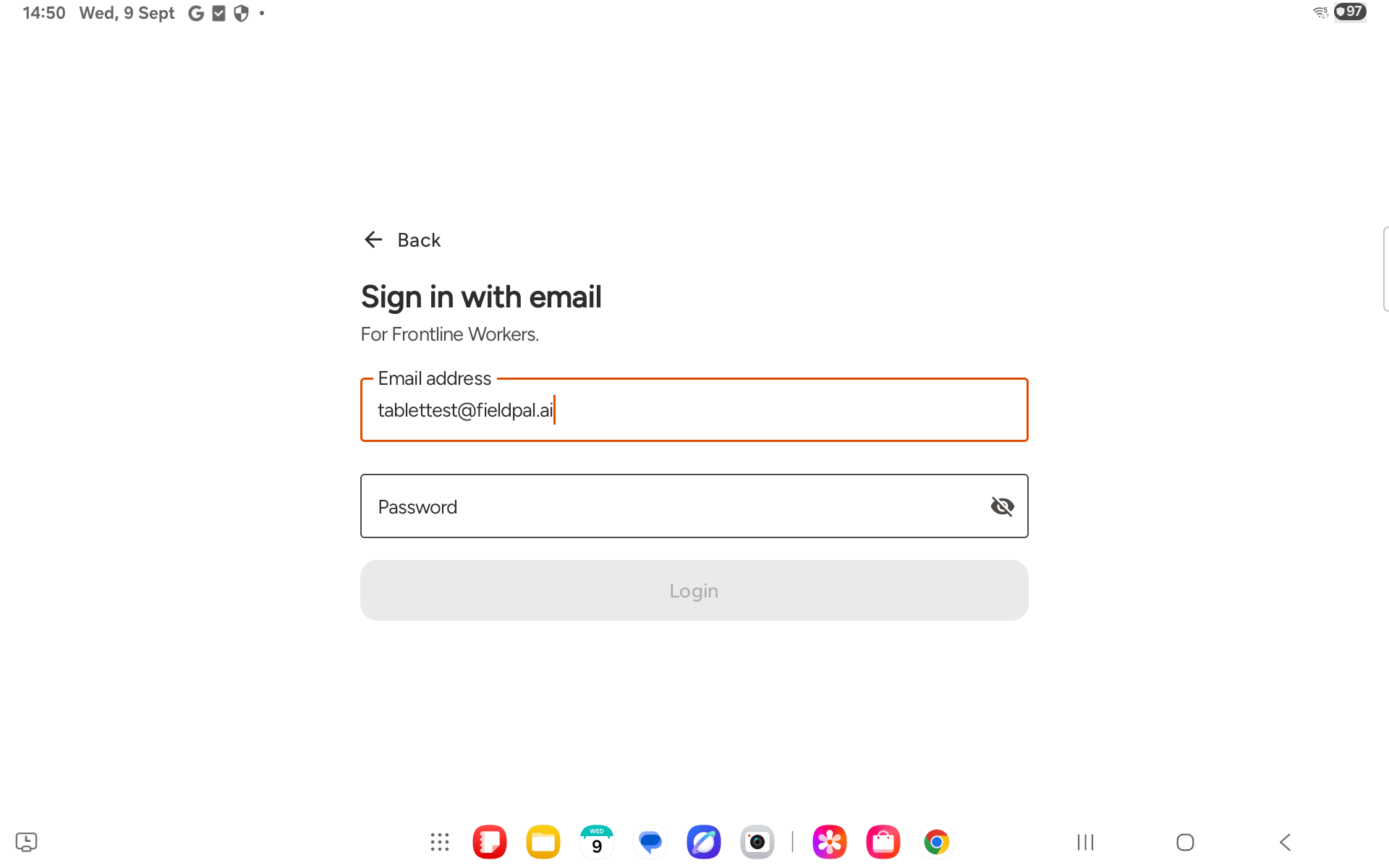 Email address entered in the sign-in form