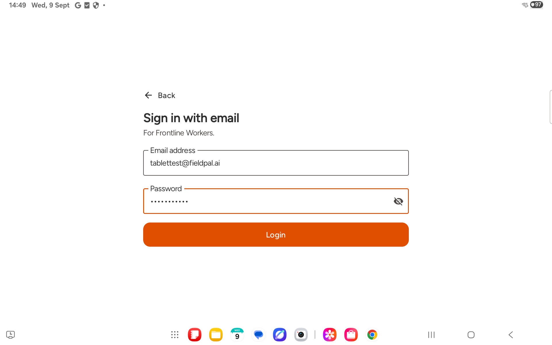 Password entered, ready to log in
