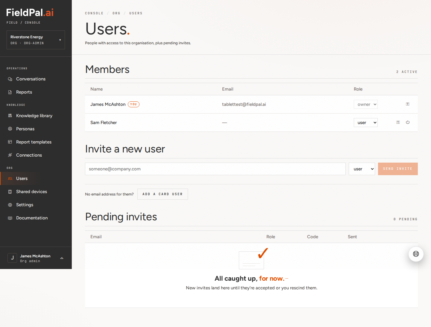 Members list showing the new card user alongside existing members