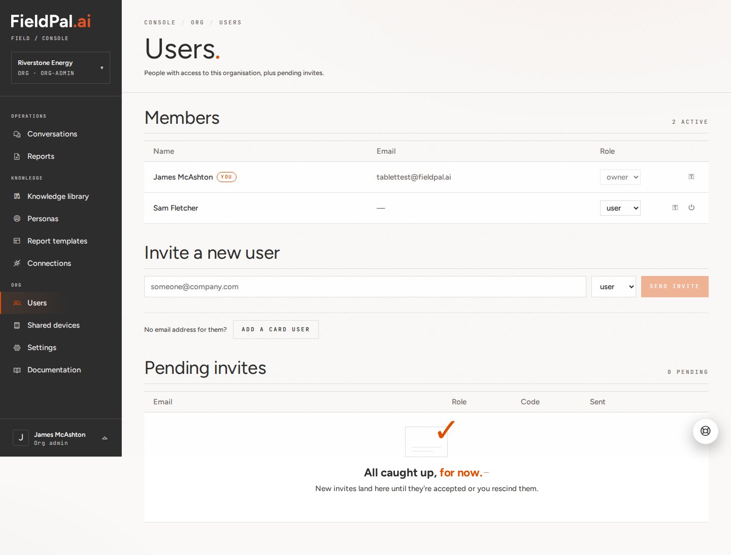 Members list showing the new card user alongside existing members