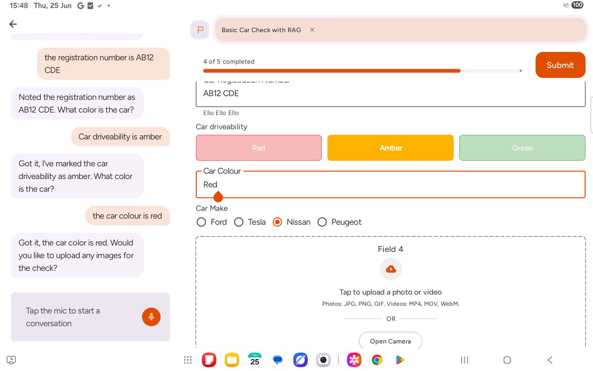 Form canvas showing the Amber pill highlighted on the RAG field
