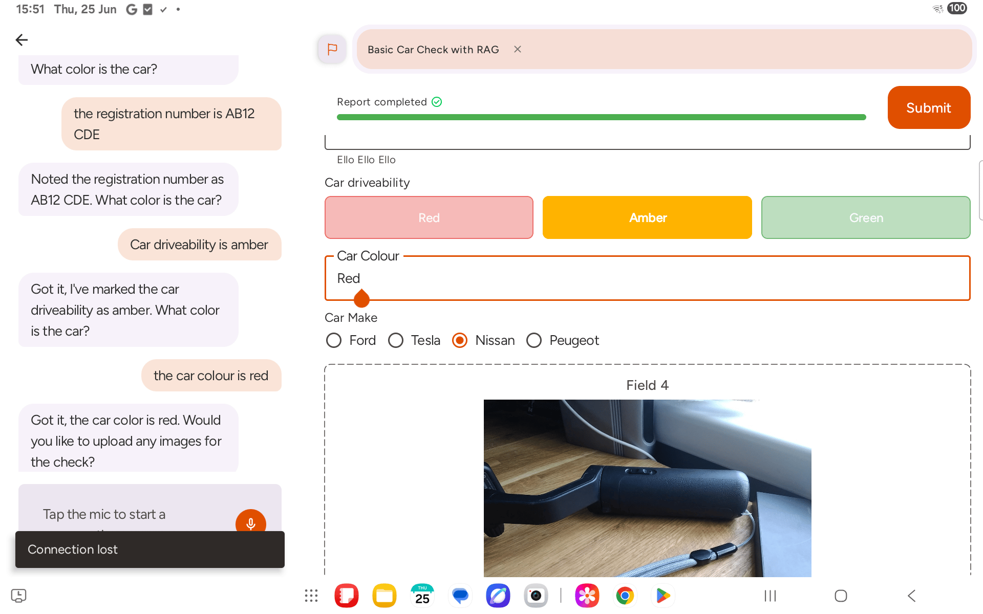 Completed form with all fields filled and Submit button active