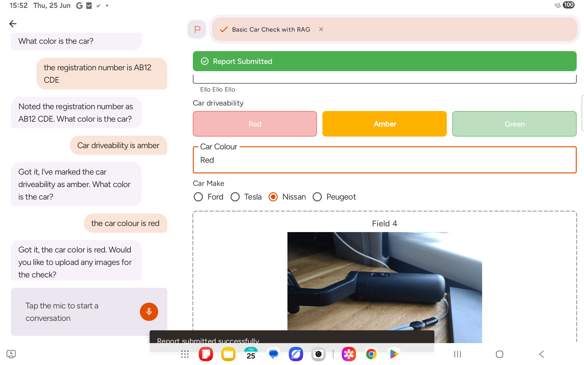 Confirmation screen after submitting