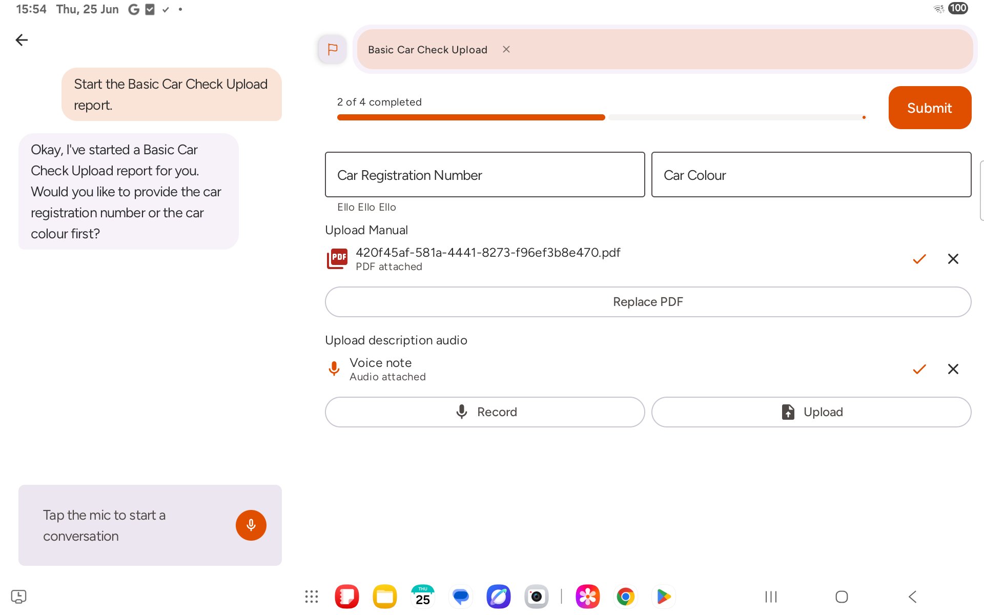 Form with both PDF and audio attached