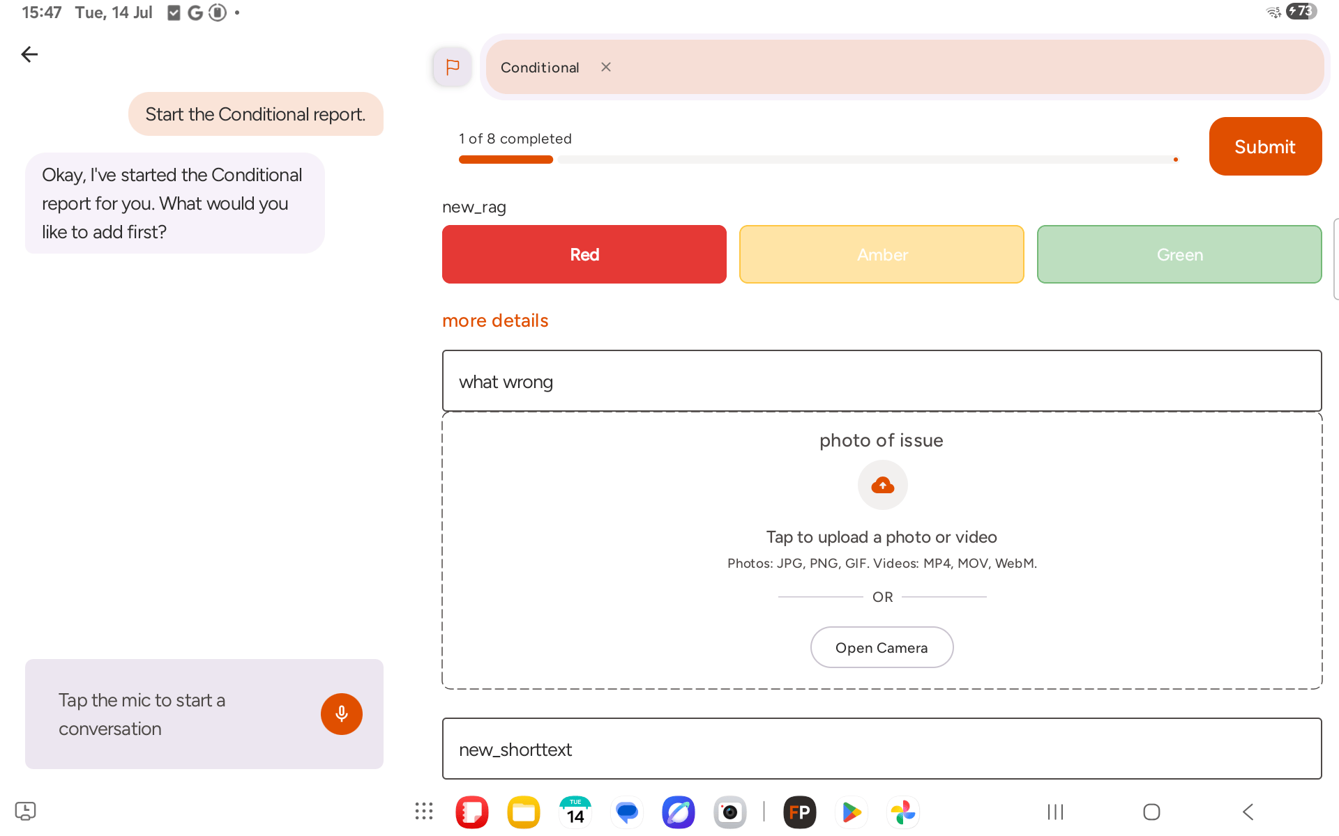 RAG field set to Red revealing a "more details" section with two new fields