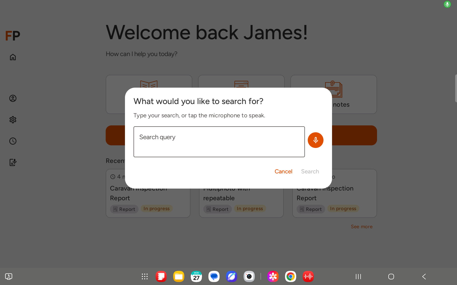 Search manuals dialog asking what to search for