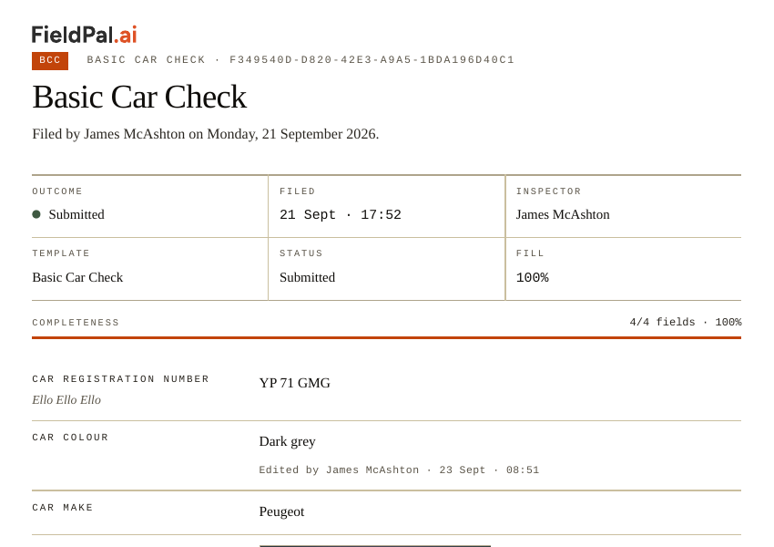 PDF of the report with Edited by James McAshton printed under the corrected Car Colour answer