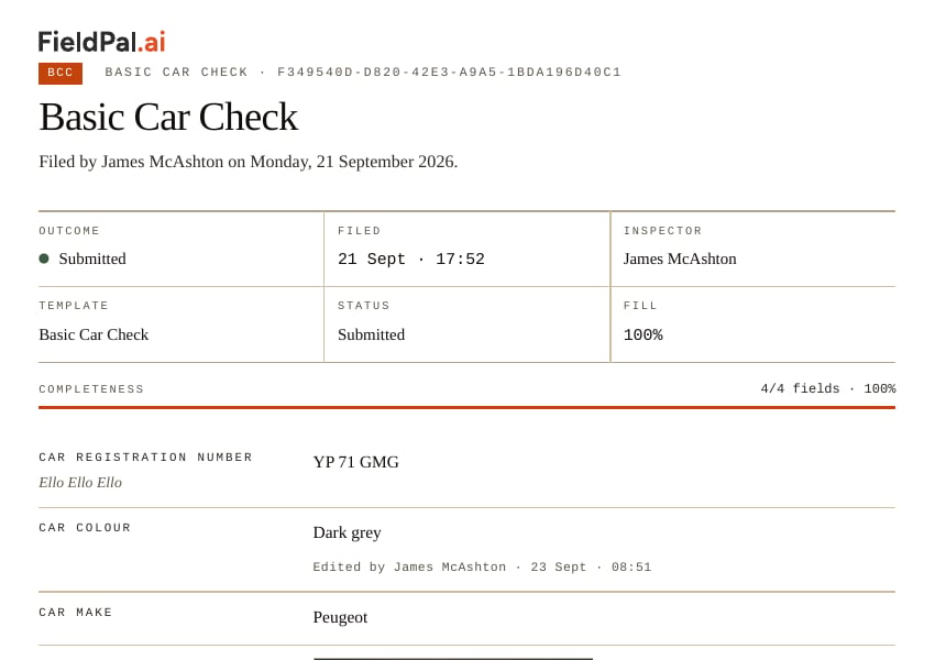 PDF of the report with Edited by James McAshton printed under the corrected Car Colour answer