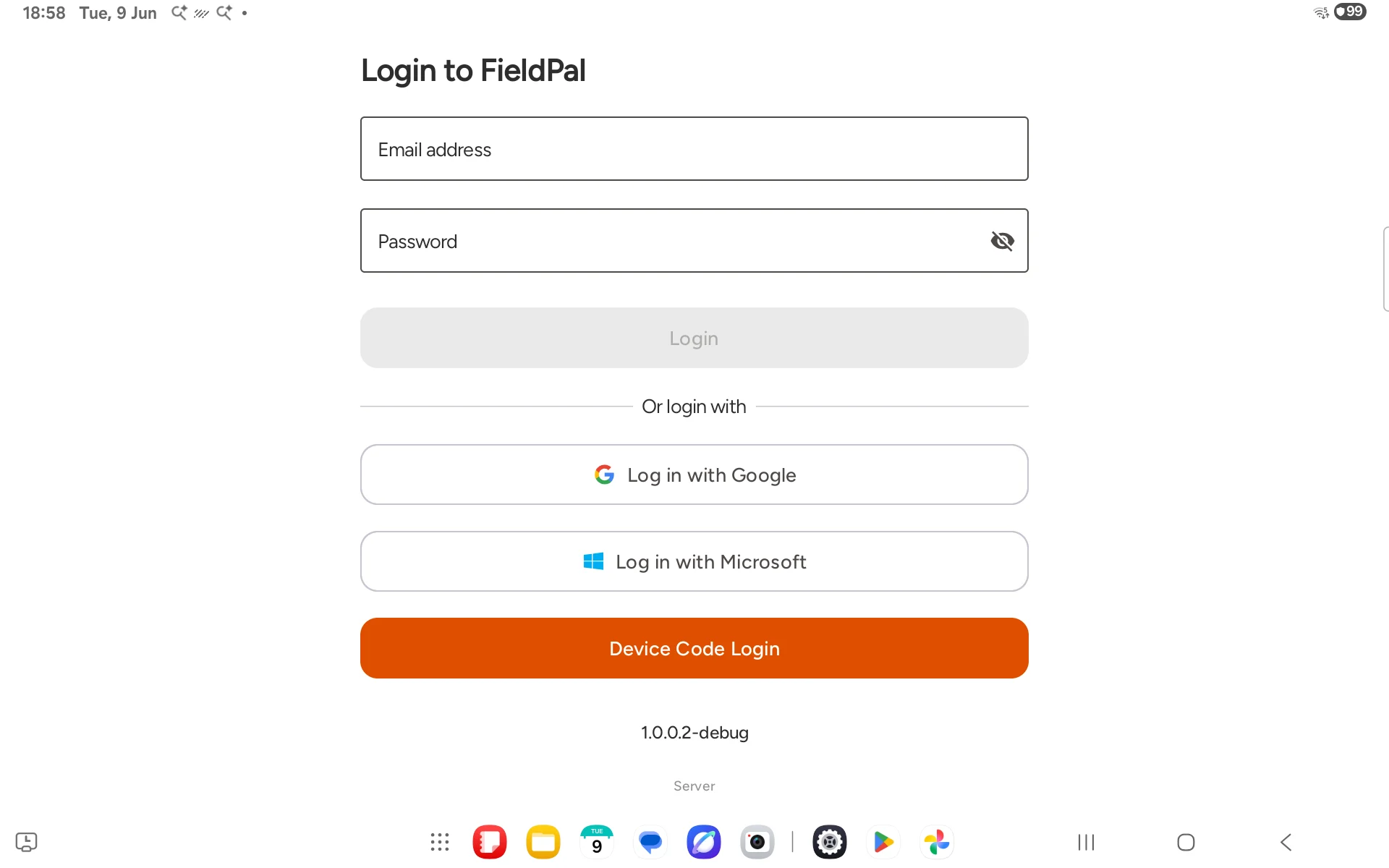 FieldPal app login screen