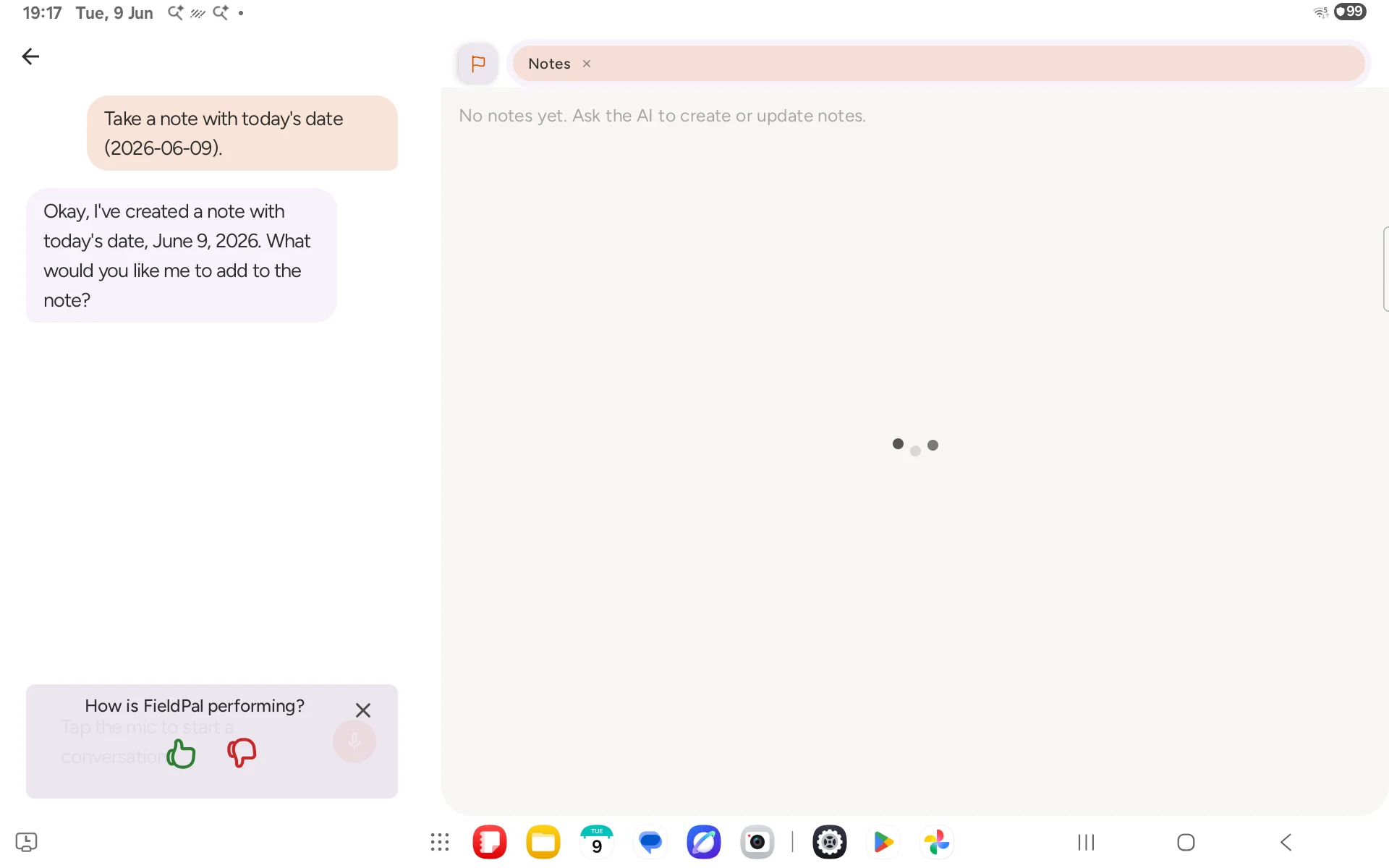FieldPal app notes screen