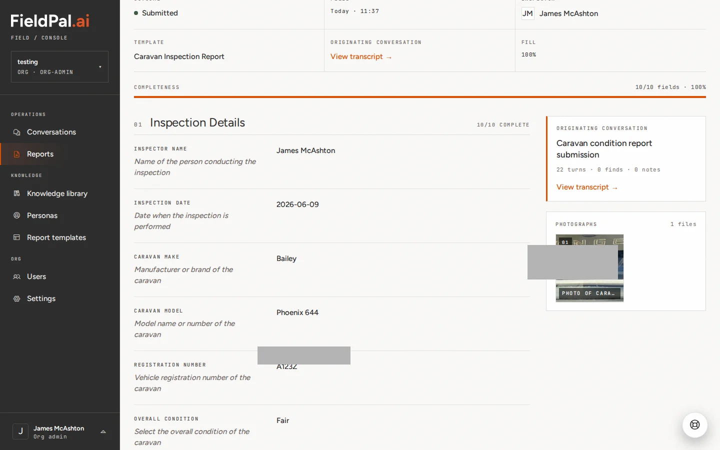 Report detail page scrolled to show field content