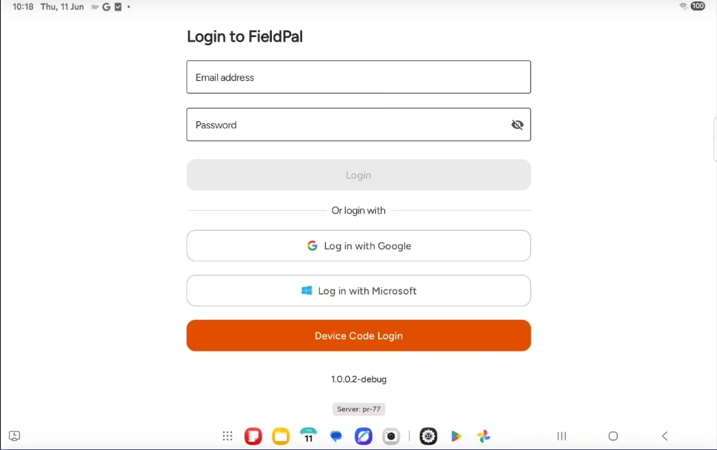 FieldPal app login screen