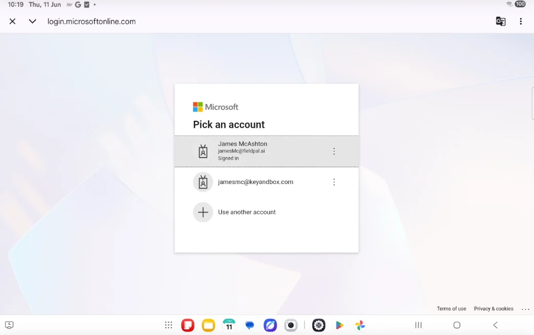 Picking a Microsoft account to sign in with