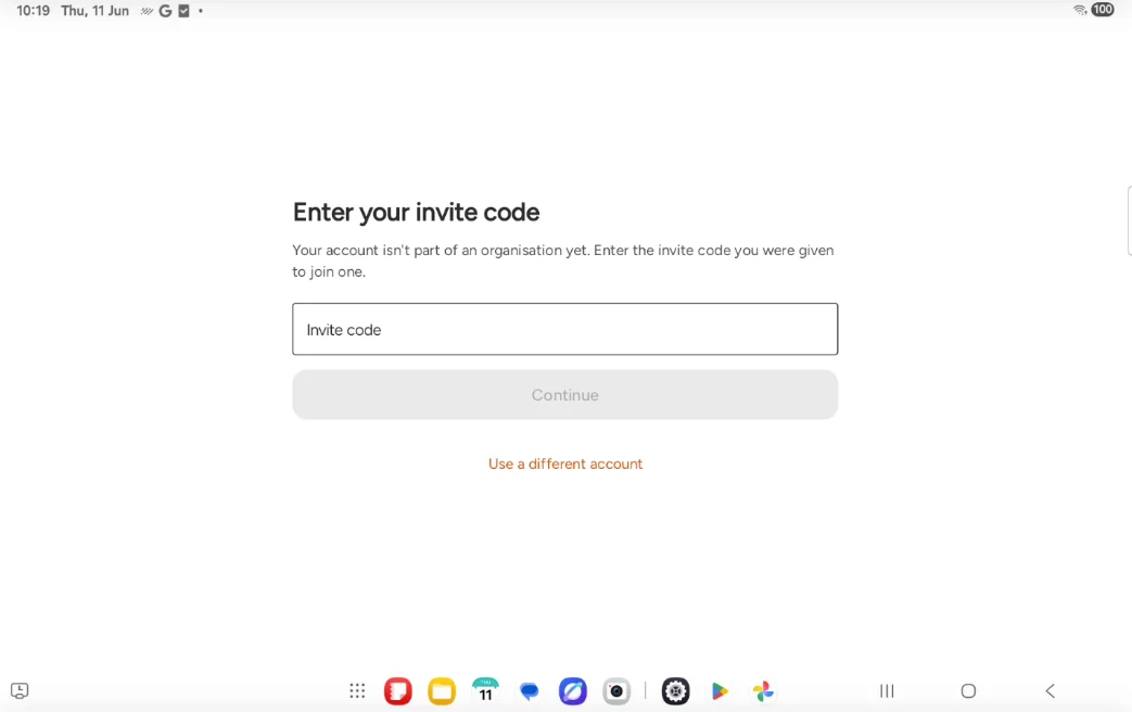 Enter your invite code screen