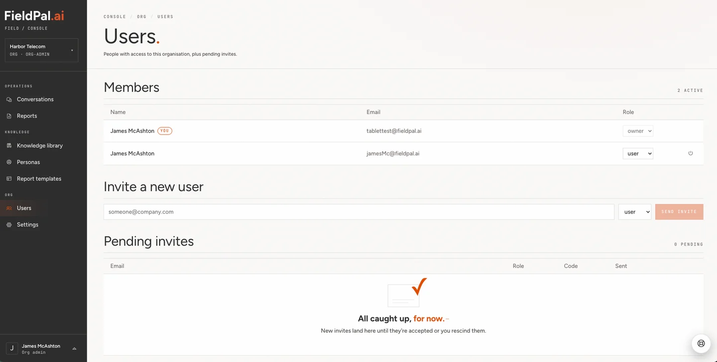 Members list showing the new user with active access