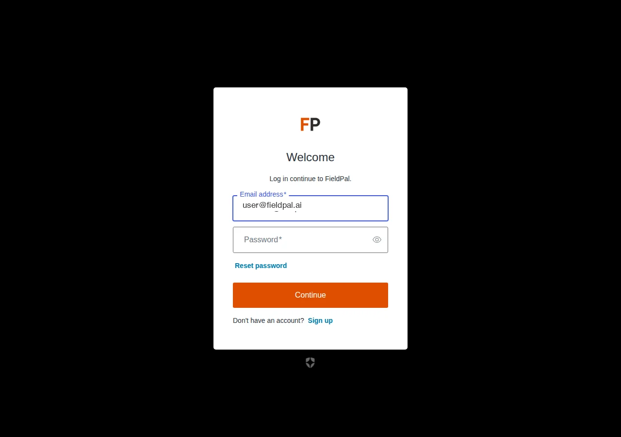 Email address entered, ready to click Continue