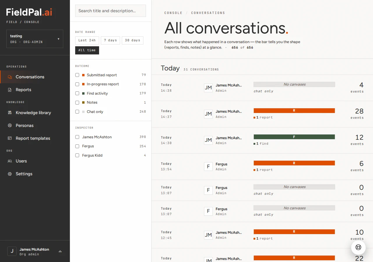 FieldPal dashboard after successful login