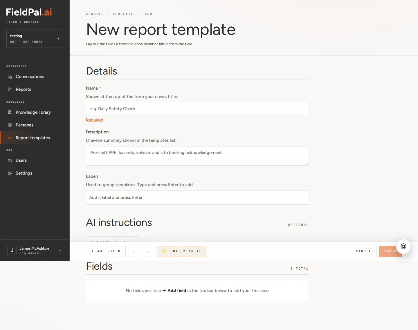 Report Templates in the left-hand navigation