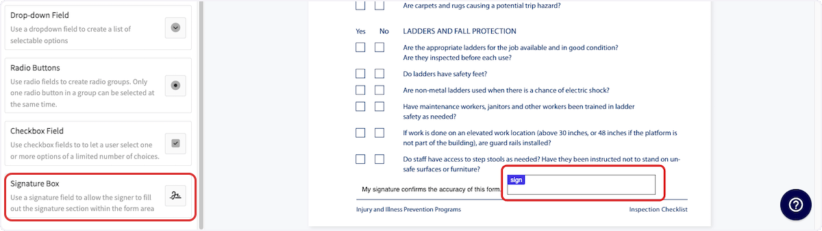 Click on Signature Box…