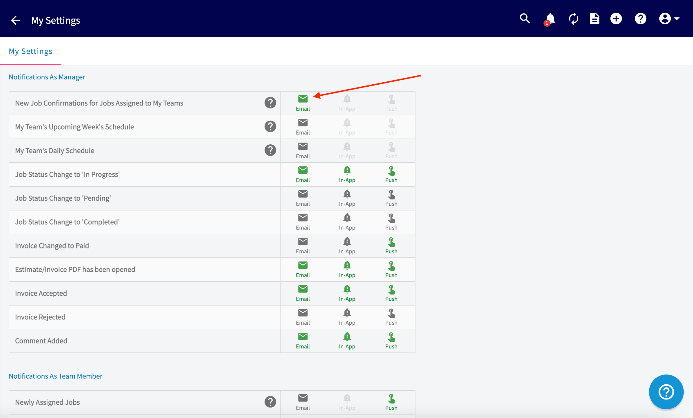 Email notification with a calendar invite to add a job to a native calendar