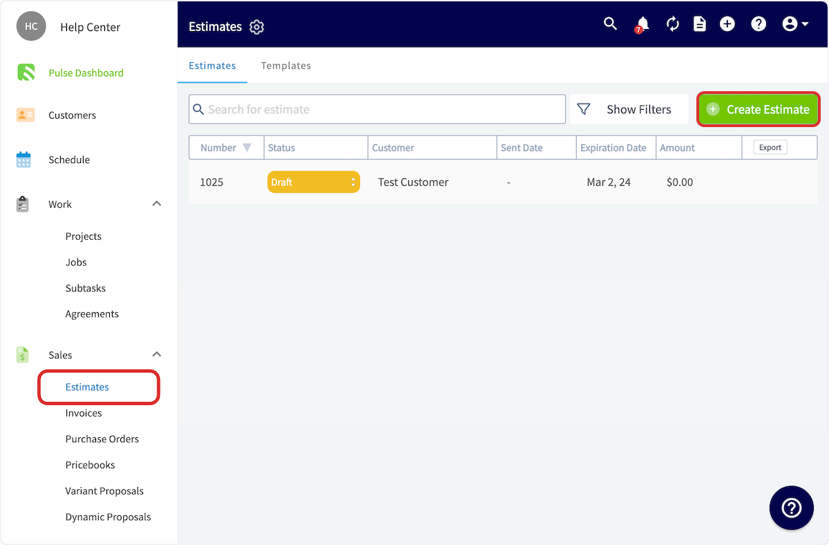 Click on Create Estimate