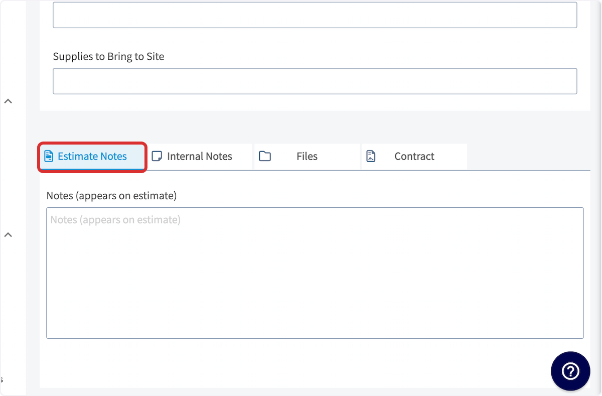 Click on Estimate Notes