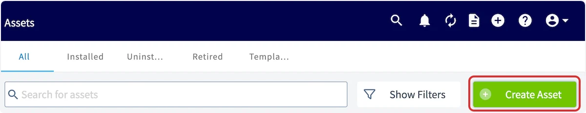 Click on Create Asset