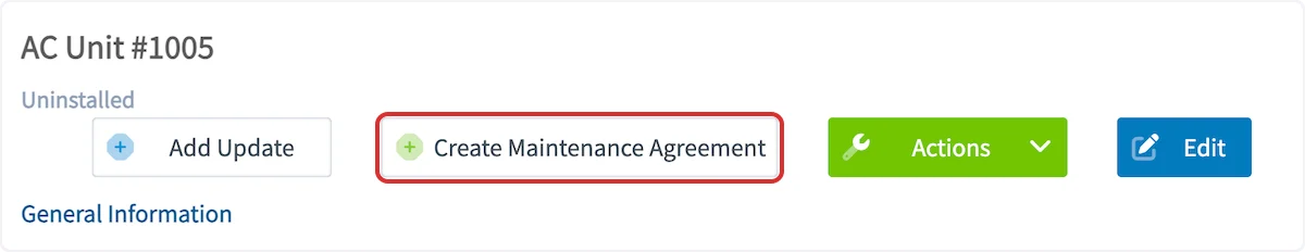 Click on Create Maintenance Agreement