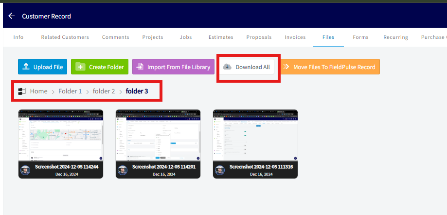 Download All button with folder and sub-folder download options