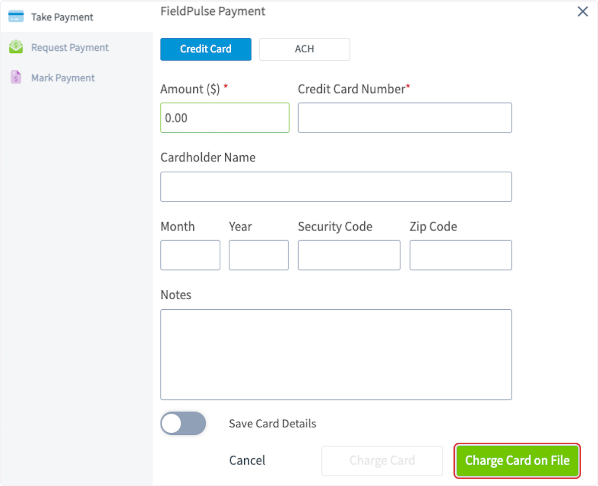 Click on Charge Card on File