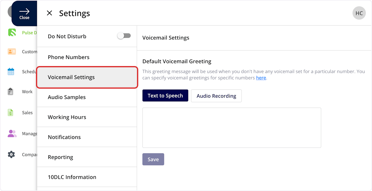 Click on Voicemail Settings