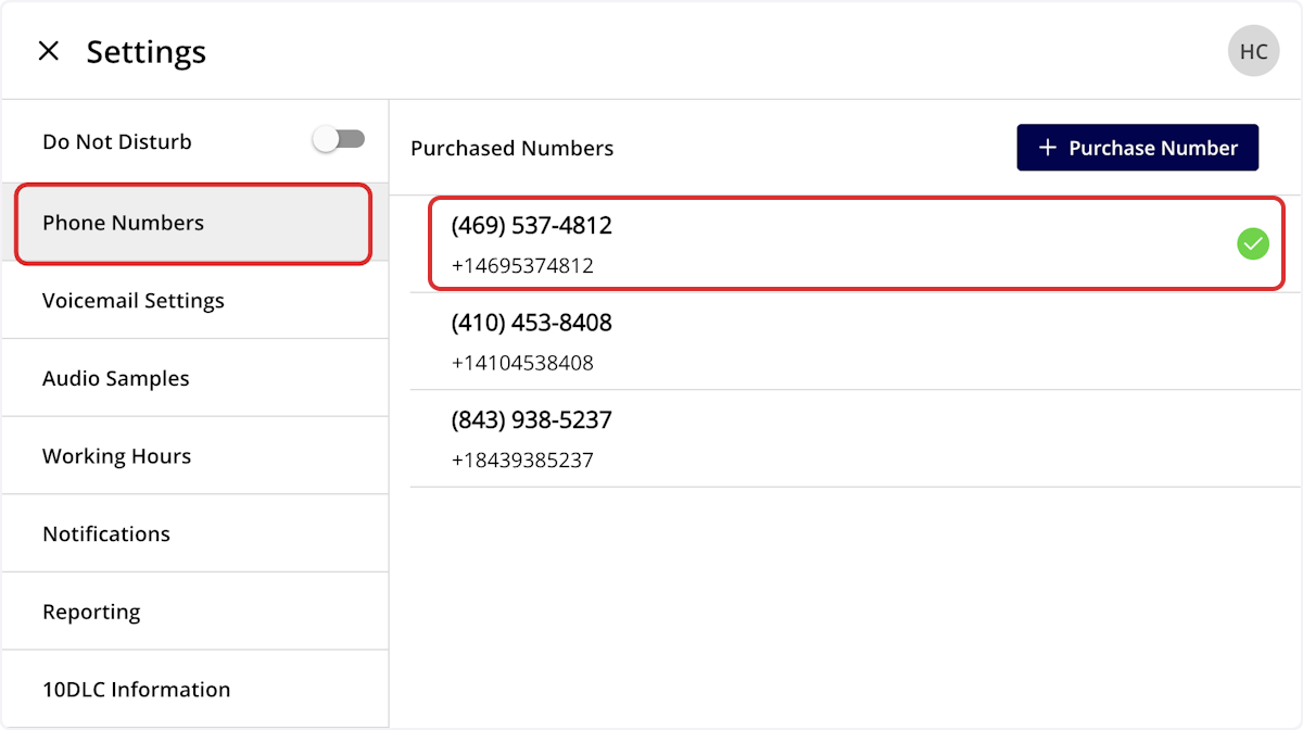 Click on Phone Numbers