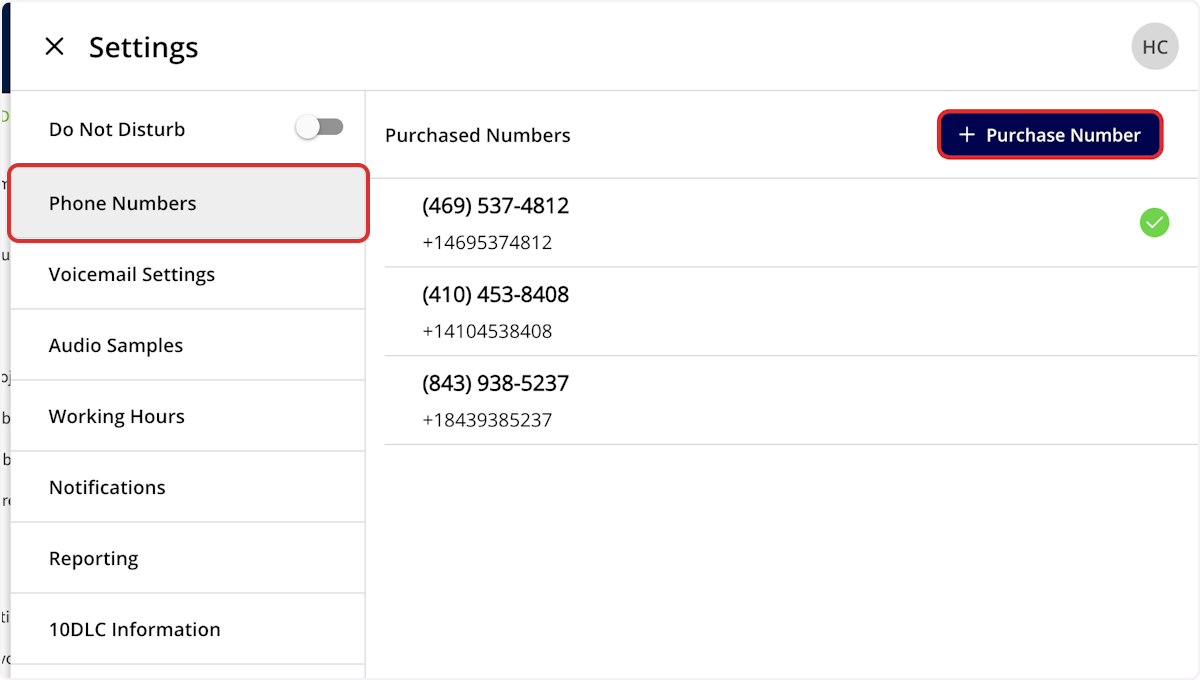 Click on Phone Numbers