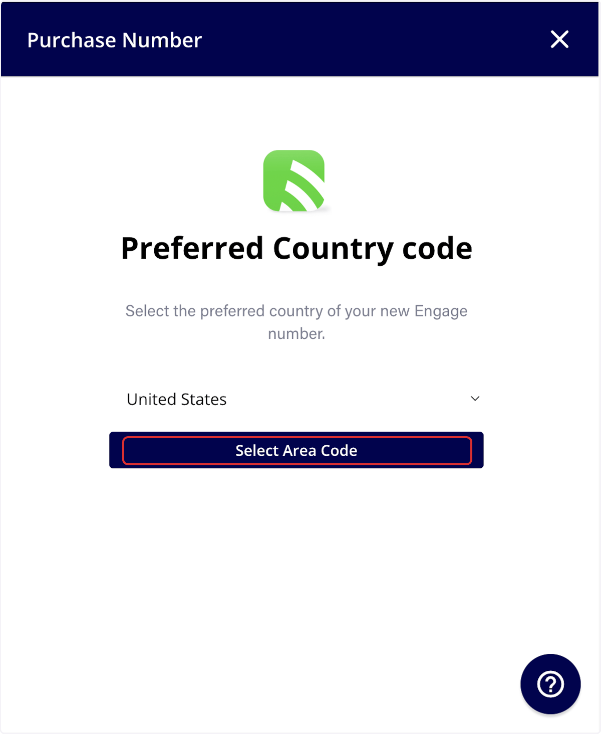 Click on Select Area Code