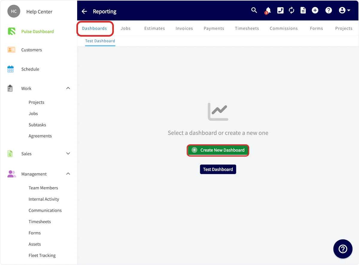 Click on Create New Dashboard