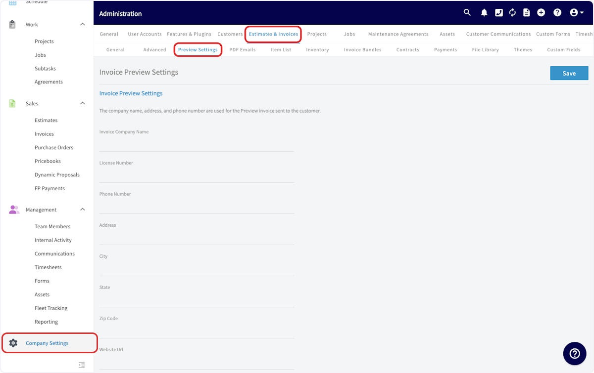 Click on Company Settings