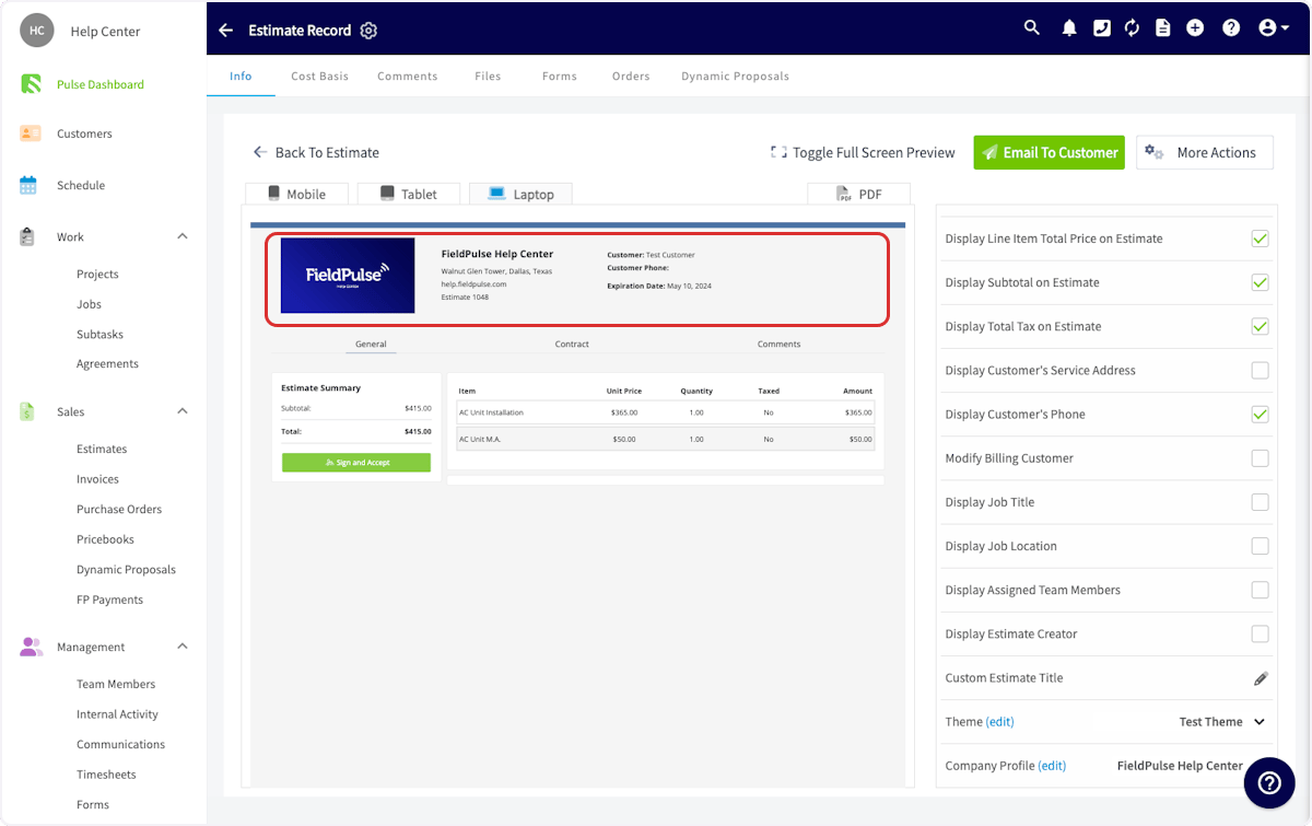 Click on FieldPulse Help Center…