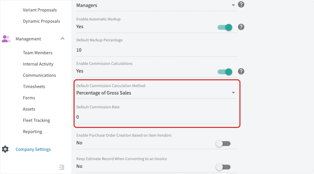 Click on Default Commission Rate