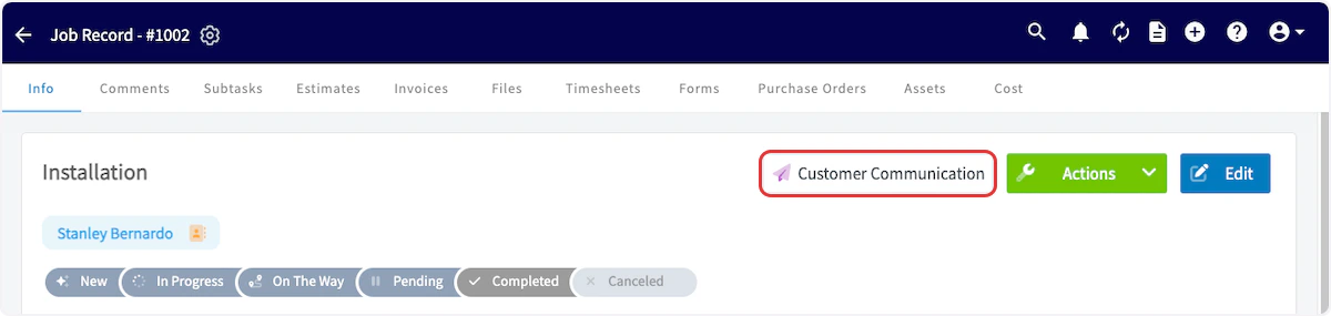 Click on Customer Communication