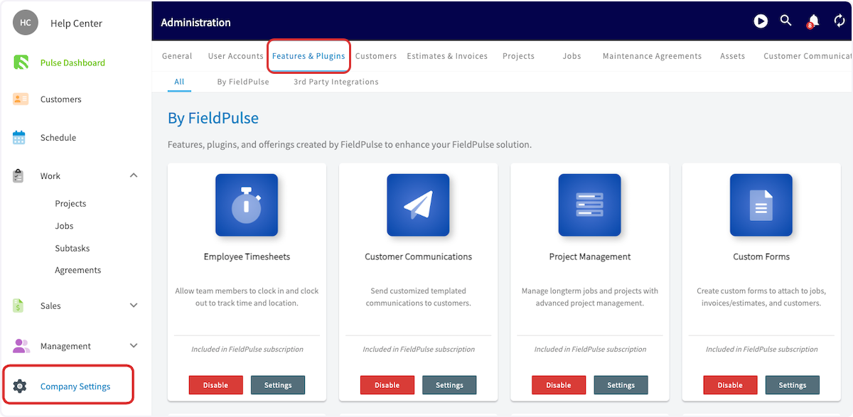 Click on Features & Plugins