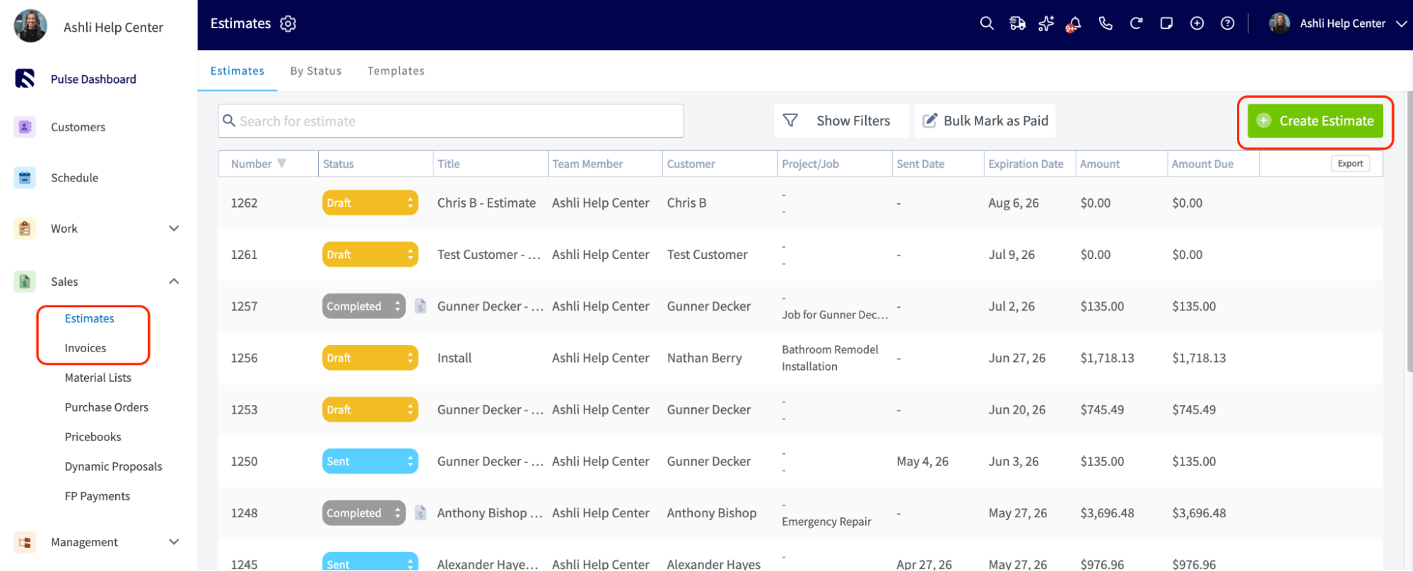 An invoice record with line items and payment collection options