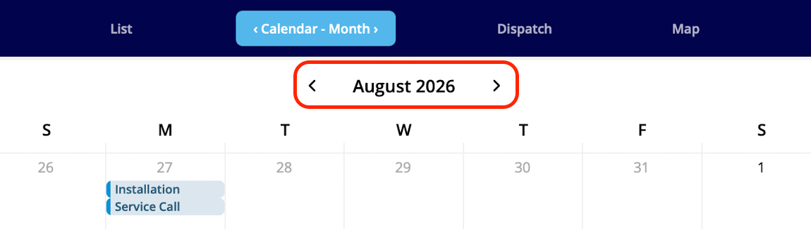 The Calendar Month view with the month and year picker at the top
