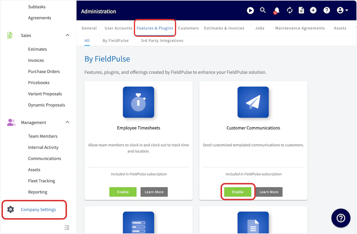 Click on Features & Plugins