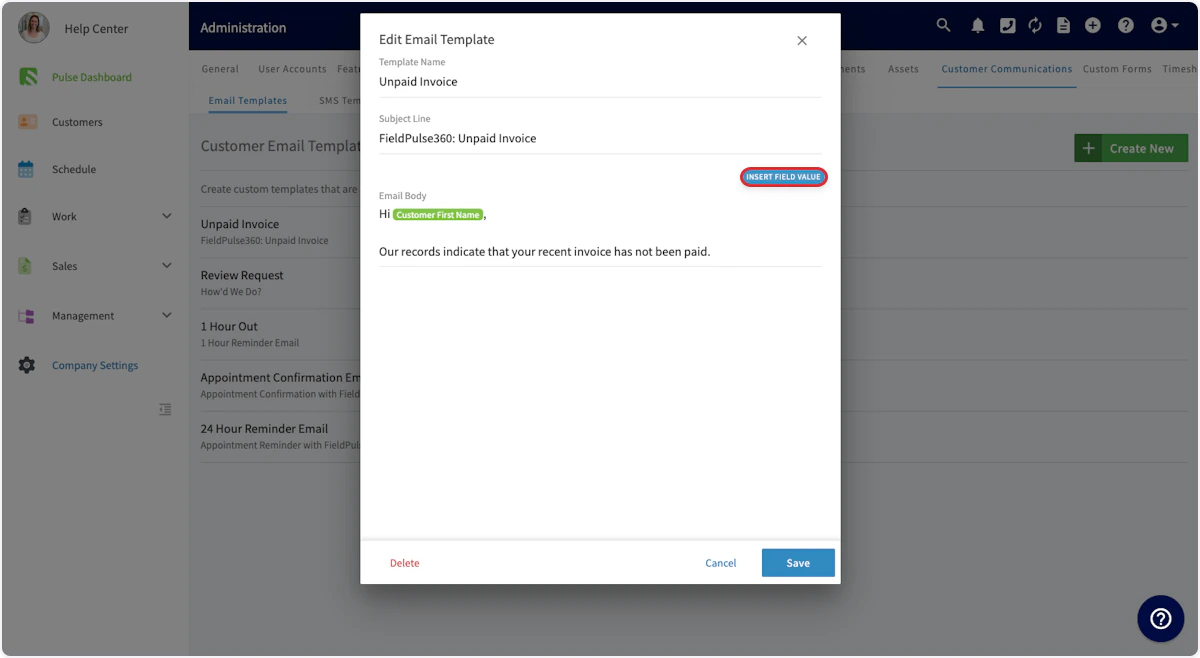 Click on INSERT FIELD VALUE