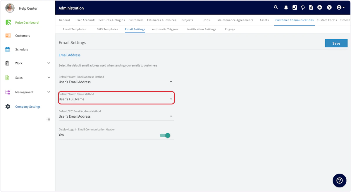Click on Default 'From' Name Method…